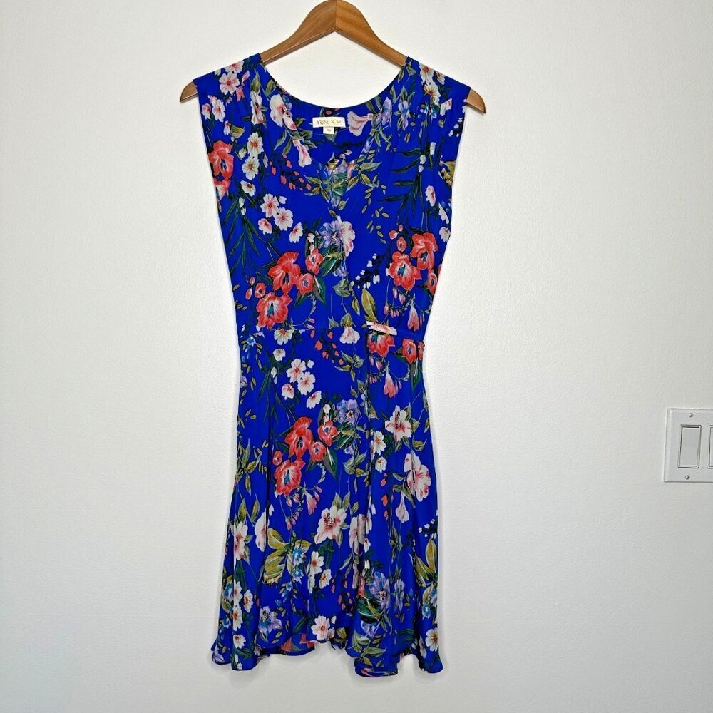 Yumi Kim Amalfi Coast Soho Mixer Silk Mini Wrap‎ Dress Size XS Blue Floral Boho